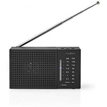 NEDIS Radio FM Radio FM | Diseño portátil | Am/FM | Alimentado por baterias | Analógico | 1.5 W | Pantalla Blanca Negra | Salida de Auriculares | Negro Negro