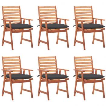Outdoor Dining Chairs Set of 6 with Cushions Solid Acacia Wood