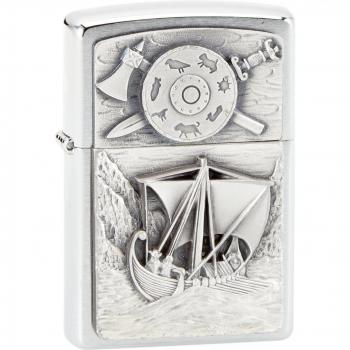 Zippo Viking Foray - Mechero con relieve, diseño de barco vikingo, color cromado