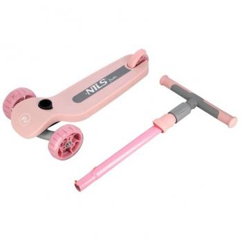 Patinete infantil Nils Fun HLB09 LED rosa, características: diseño colorido, luces LED en las ruedas, estructura de aluminio ligera, manillar ajustable en altura, plataforma antideslizante, adecuado para niños a partir de 3