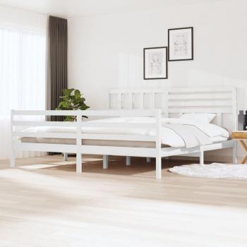 Cama de madera maciza blanca 200x200 cm con estructura robusta, diseño elegante, fabricada en madera maciza, ideal para colchones de tamaño 200x200 cm