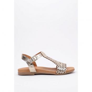 Sandalias Planas de Cuero Genuino para Mujer Top 3 23496 Dorado Primavera/Verano - Ideal para Cualquier Ocasión