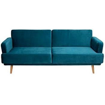 Sofá cama convertible 3 plazas en terciopelo azul canard - Jack - ATMOSPHERA
