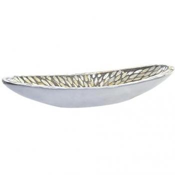 Centro de Mesa DKD Home Decor Mosaico Natural Plateado Gris en Resina Nácar 50 x 16 x 8 cm