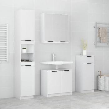 Set de muebles de baño 4 piezas madera contrachapada blanco brillo