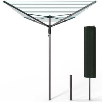 Tendedero Giratorio de 45 m con 4 Brazos para Exterior, Secador de Ropa Tipo Paraguas con Funda y Estaca, Gris/Azul