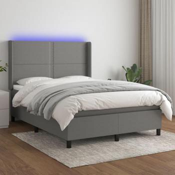 Colchón de cama suave con tela LED gris oscuro 140x200 cm, cama box spring con colchón y luces LED
