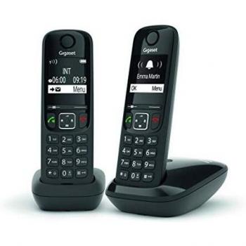Gigaset AS690 Duo - Teléfono Inalámbrico, Pack de 2 Unidades, Manos Libres, Pantalla de Gran Contraste, Agenda de 100 Contactos, Color Negro