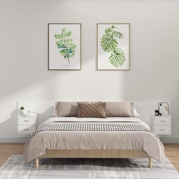 Cabecero de cama con mesitas de madera contrachapada blanca y armarios procesados