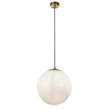 Lámpara colgante Atom de 24 cm, latón satinado y cristal opalino - Searchlight, contemporáneo, suspensión Atom 2, acero, latón, vidrio, 1 luz E27, diámetro 25 cm