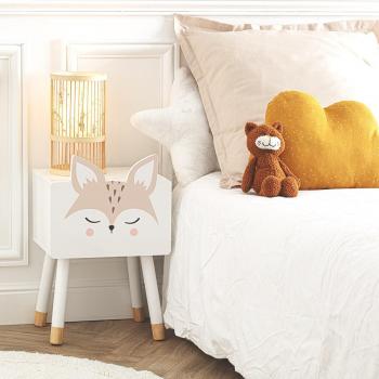 Mesita de Noche Infantil Fox Douceur con 1 Cajón y Almacenamiento Abierto, Blanco y Roble 34 cm