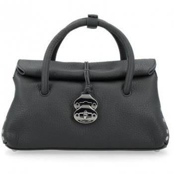 Zanellato Stud Embellished Charcoal Grey Leather Bag, Handbags, female, Gray, Size: ONE SIZE
