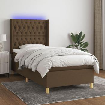 Cama box spring con colchón suave y luces LED marrón oscuro 90x190cm tela