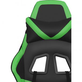 Silla gaming de masaje y reposapiés cuero sintético negro verde