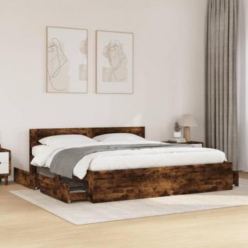 Cama con cabecero de madera de ingeniería en roble ahumado 180x200 cm