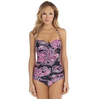 Seaspray Josephine Black and Pink Paisley Bandeau Control Swimsuit 23-2063 14 UK