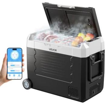 VEVOR 45L Dual Zone Compressor Car Refrigerator with APP Control, Portable Electric Cooler for RVs, Boats, Camping & Fishing (-20°C to 20°C)
