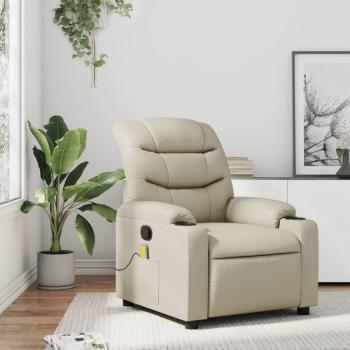 Sillón de masaje reclinable de cuero sintético en color negro, crema y marrón - Sillón cómodo para dormitorio, silla relax, sillón sofá y sillón de ocio