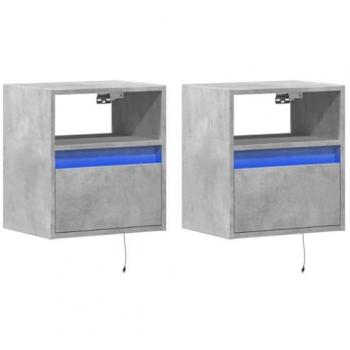 Muebles TV de pared luces LED 2 uds gris hormigón 41x31x45 cm