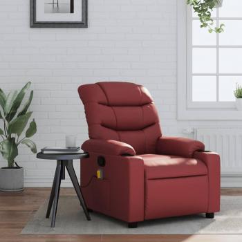Silla de masaje reclinable en cuero sintético rojo tinto con funciones de masajes y diseño ergonómico