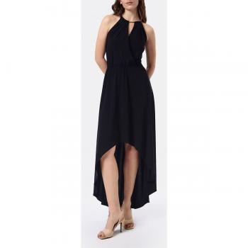 Vestido asimétrico de mujer negro de poliéster