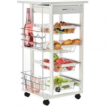 HOMCOM Carrito de Cocina Carro Multiusos de 5 Niveles con Cajón Bastidores Laterales Cestas Extraíbles de Metal 4 Ruedas 47x37x83 cm Blanco