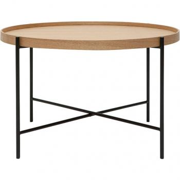 Mesa de centro redonda Bassy de madera clara y metal negro 75 cm