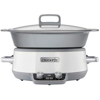 Crockpot Duraceramic | Olla de cocción Lenta Digital | Recipiente Compatible con Fuego e inducción | Para preparar todo tipo de recetas | 6 L | Acero Inoxidable, Blanco [CSC027X]