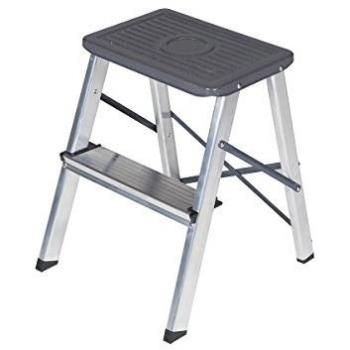 Taburete de Aluminio Arcama TA02, 2 Peldaños, Plataforma 33x22 cm, Gris Plata