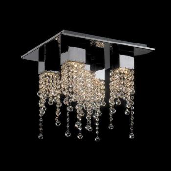 Lámpara colgante de cristal cromado Larix, lámpara de techo clásica al ras de cromo, 5 luces con pantalla de cristal, tipo de bombilla GU10