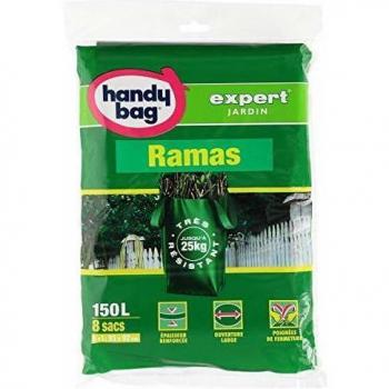 Handy Bag Bolsas Basura 150L Jardín y Ramas, Extra Resistentes, Asas Laterales, 8 Sacos
