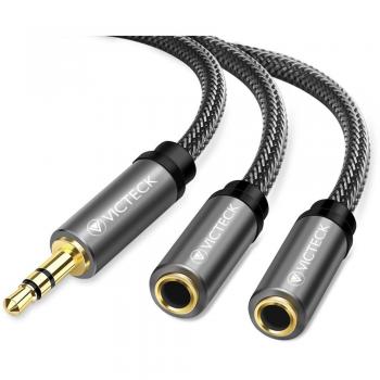 Audio y Splitter Cable, VICTECK 3.5 mm Macho a 2 x 3.5 mm Hembra Headset Stereo Jack de Audio y Cable Adaptador Compatible con iPhone, Samsung, Huawei, HTC, Sony, LG,Tablets, etc