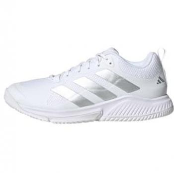 Zapatillas de mujer para interiores adidas Court Team Bounce 2.0 - ideales para balonmano, color blanco y plata, talla 38 2/3