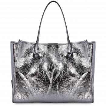 Gianni Chiarini Marcella Smooth Leather Tote Bag in Silver, Size: ONE SIZE, Laminated Leather, Color: Gray