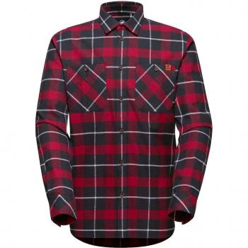 Camisa de montaña de hombre Mammut Alvra de manga larga en color negro y rojo sangre, talla M