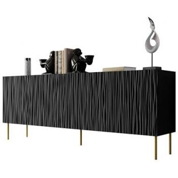 Aparador Charlotte K101 Negro y Dorado, 4 Puertas, Aglomerado Laminado y MDF, 190 x 75 x 41 cm