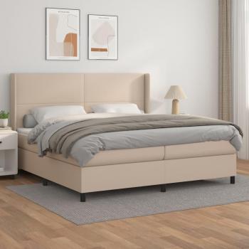 Cama box spring con colchón de 200x200cm en cuero sintético color capuchino