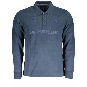 La Martina Blue Cotton Polo Shirt - XL, Polo Shirts, male, Blue, Size: XL, Blue Cotton Polo Shirt with Long Sleeve