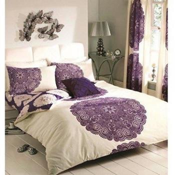 Just Contempo - Juego de funda nórdica y funda de almohada reversible, diseño floral, mezcla de algodón, morado y crema, funda nórdica para cama doble