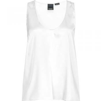PINKO Women's Flowing Silk Satin Sleeveless Top in White, Size S