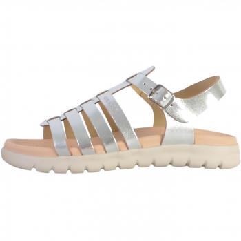 Geox Sandalias J Sandal Soleima GIR para niña, color plateado, diseño cómodo y transpirable, suela de goma antideslizante, cierre de velcro ajustable