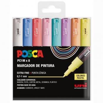 Rotuladores Posca PC-1M en estuche de 8 colores pastel, punta fina 0.9mm-1.3mm