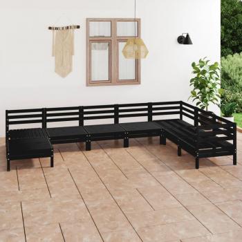 Juego de muebles de jardín 8 piezas madera maciza de pino negro
