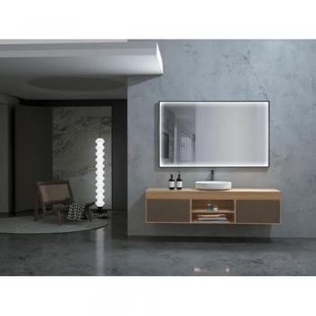 Espejo cuadrado LEDIMEX ABILITY con luz perimetral integrada en marco de aluminio color negro, dimensiones 80x80 cm