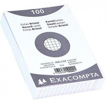 Paquete de 100 fichas Exacompta cartulina Bristol retractil cuadricula 5x5 sin taladro 100x150mm