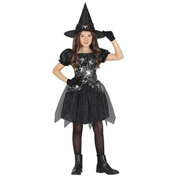 Disfraz de Bruja Infantil Spiderweb Negro y Plateado con Sombrero para Niña - Ideal para Fiestas y Halloween 3-4 Años