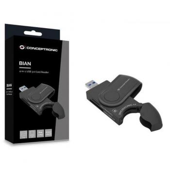 Conceptronic StreamVault BIAN04B Lector de Tarjetas Externo USB 3.2 Gen 1 Type-A 4 en 1 Negro SD/SDHC/SDXC MicroSD/T-Flash