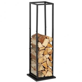 Leñero Alto de Metal Negro, Estantería para Secar Troncos y Soporte de Leña, 121x35x35 cm - Relaxdays