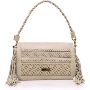 MTNG Mustang Bolso de Hombro para Mujer con Flecos y Cierre de Solapa en Color Beige