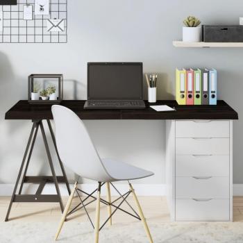 Mesa de comedor de roble macizo tratado 140x50x(2-4) cm marrón y gris oscuro